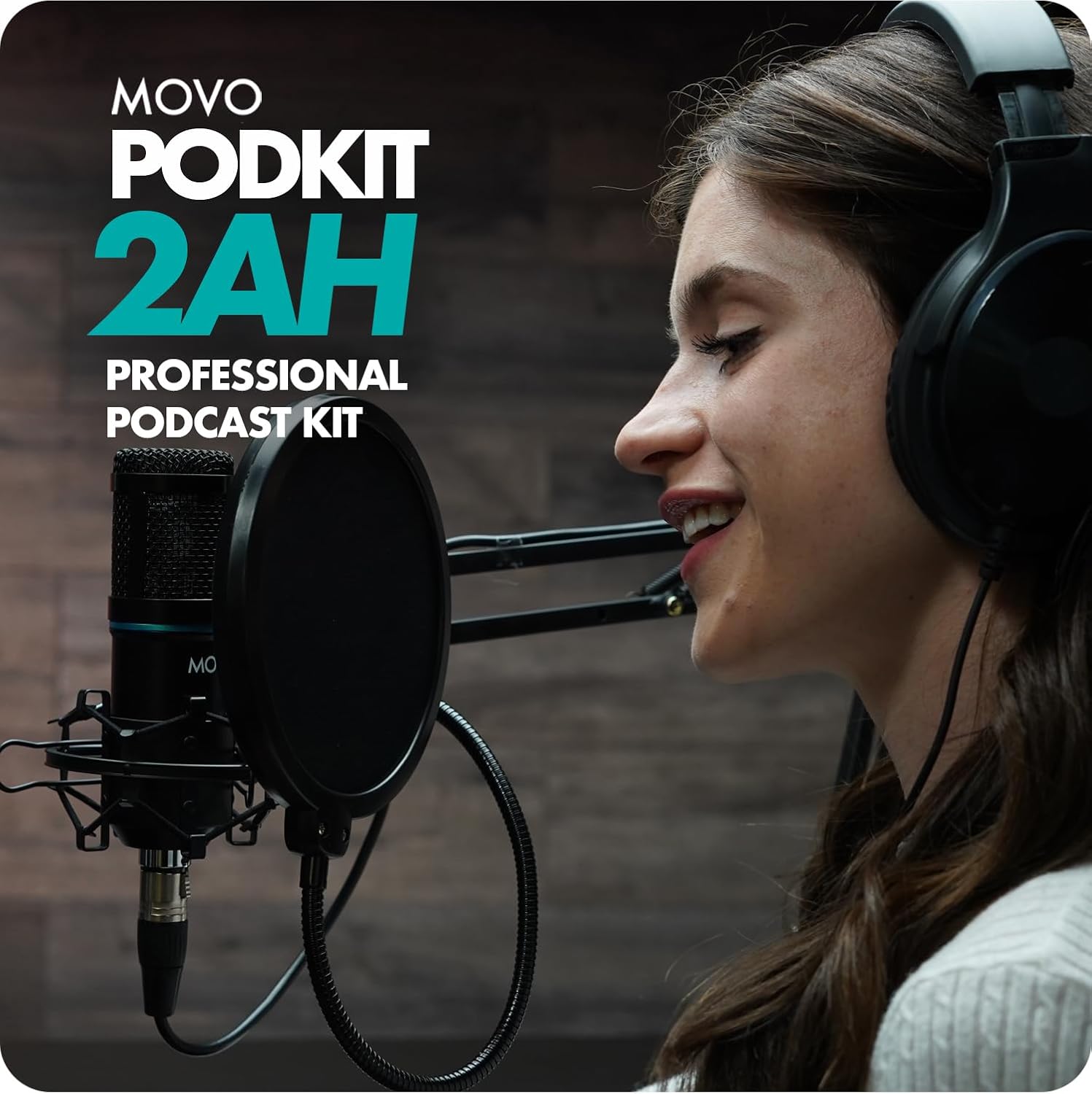 Movo PodKit2AH Podcast Equipment Bundle for 2 Condenser Microphone Kit with MDX-1 2x2 USB-C Audio Interface and Articulating Scissor Arm Mic Stand (with Headphones)