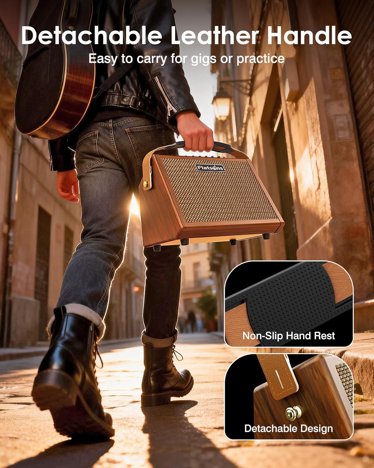 Crush20 Acoustic Guitar Amp, 20W Mic/Guitar Amplifier with Reverb, 2-Band EQ, Rechargeable 8H Battery Life, Advanced Dual-chip Wireless Portable Speaker for 6.35mm Microphone/Acoustic Guitars