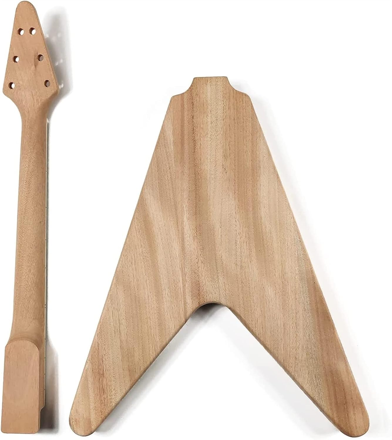 FLFL DIY 6 Strings Solid Mahogany Flying V Style Electric Guitar Body Builder Kit Unfinished Guitar Kit, Multicolor