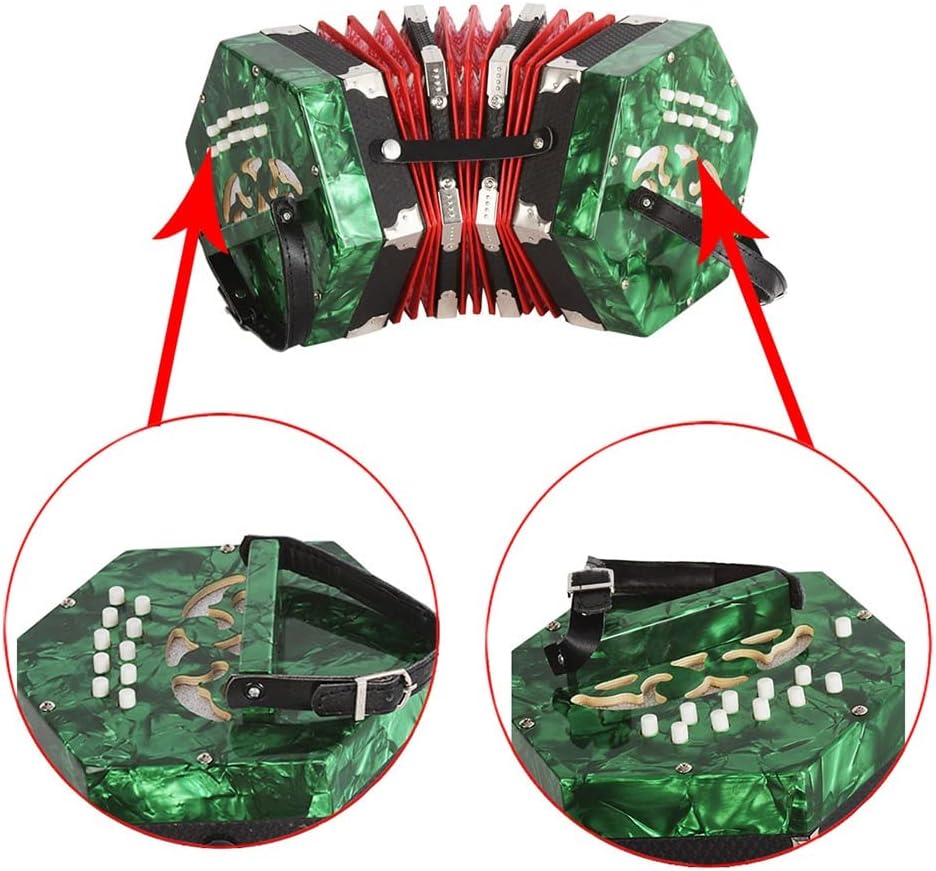 20 Buttons Accordion Concertina, Entry Level Keyboard Instrument, with Carry Bag, for Adults Beginners Students, Fascinating Softer Sound,Green