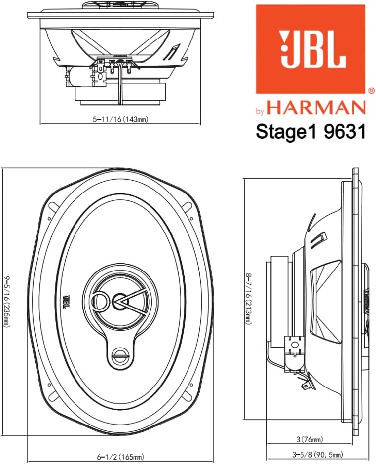 JBL Harman Kardon Stage1 9631 3-Way Oval Car Speaker Set - 300 Watt HiFi Speaker Boxes 16.5 x 23 cm | 6 x 9 Inches, Black