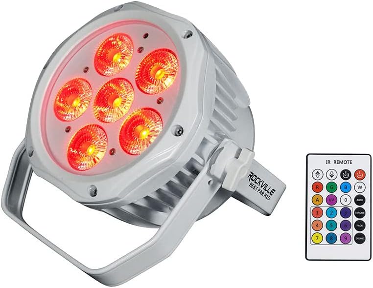 Rockville Best PAR H2O White IPX54 Water Resistant Indoor/Outdoor Battery DJ Par Light, 6 x 18W RGBWA+UV LEDs, Wireless DMX, Portable, for Events and Mobile DJs