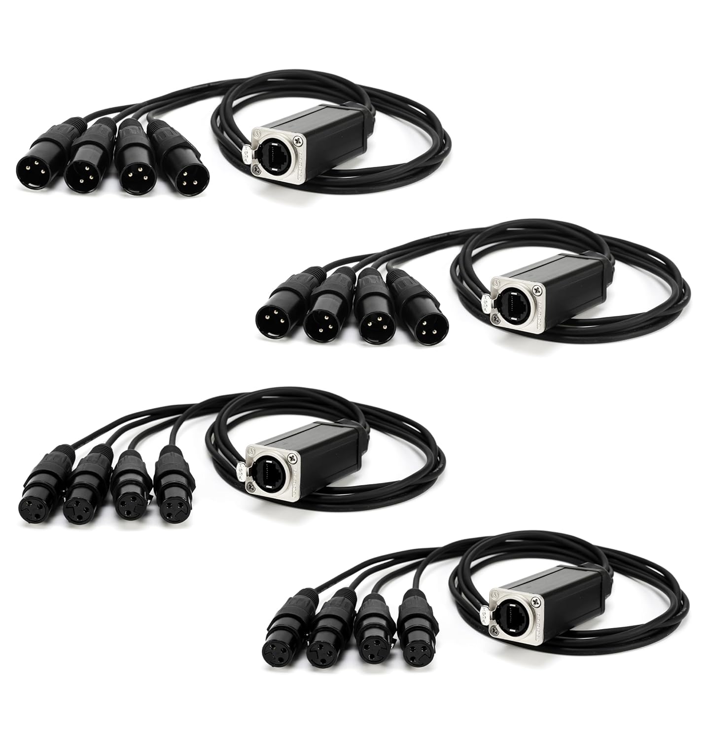 Jamesin XLR Snake Cable to Ethercon Cable, 4 Channel 3-pin Multi Network Snake Receiver，with Cat5/cat6 Network Snake Receiver, for Stage and Recording Studio,3 Feet (2 Male+2 Female