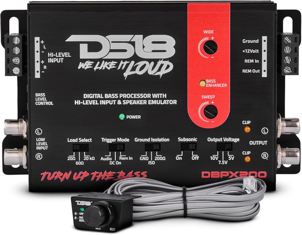DS18 DBPX200 Digital Bass Processor with Hi to Low Signal Converter & Speaker Emulator, Digital Bass Restoration Processor, 2-Channel Preamp Input/Output, Fully Adjustable Bass