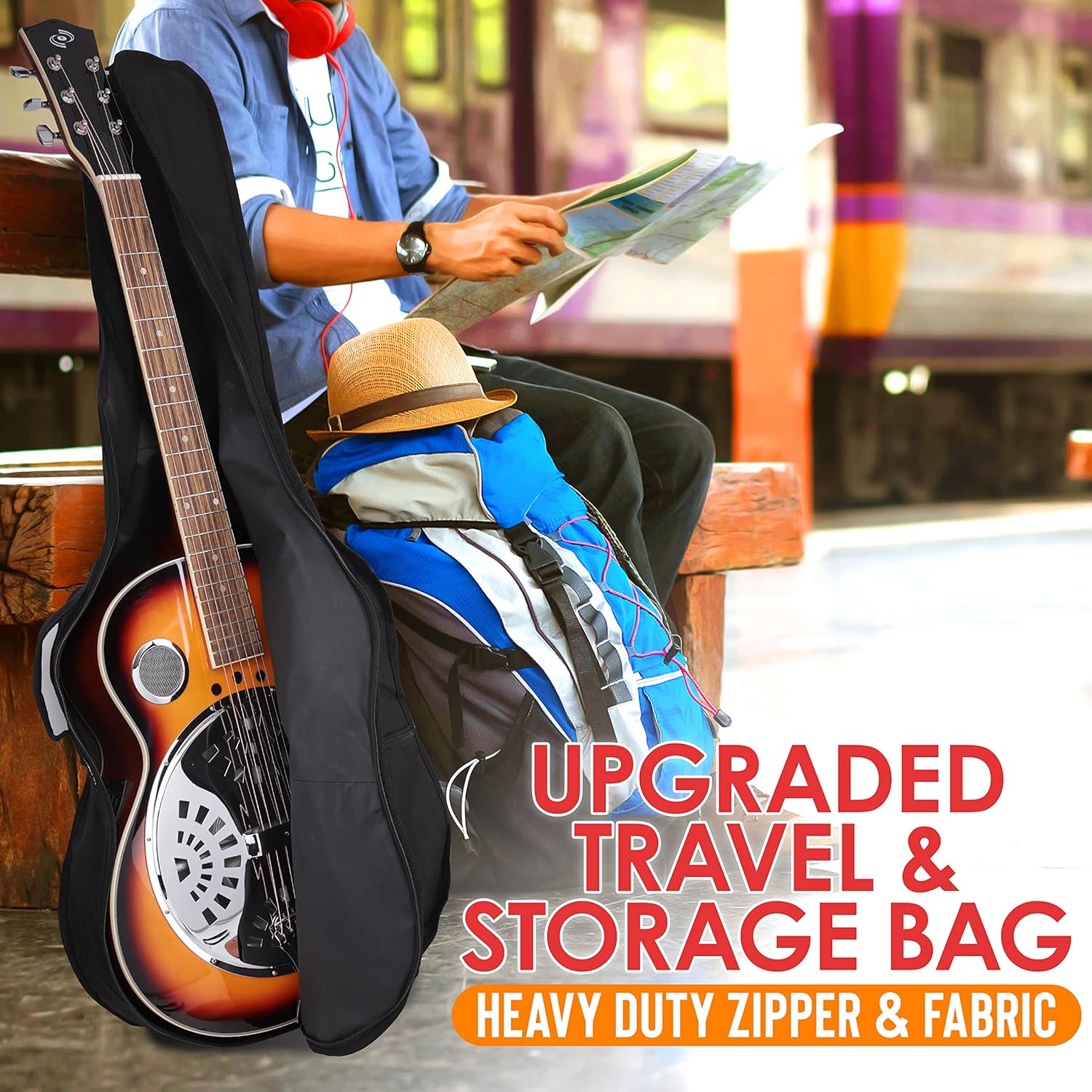 Pyle Resophonic Acoustic-Electric Guitar - 6-String Sunburst with Built-in Preamp, Case, Accessories