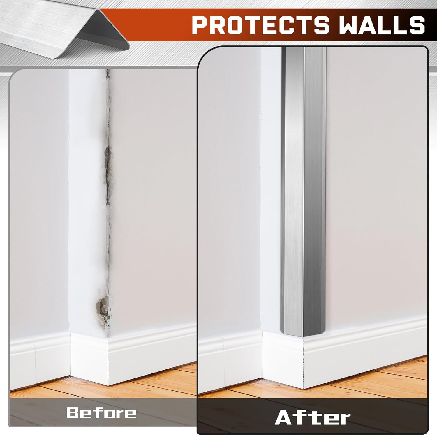 Zipcase Stainless Steel Wall Corner Guard 2 x 2 x 48 inch, Pack of 10 Metal Wall Corner Protector with 90-Degree Angle for Wall Protection and Decoration.