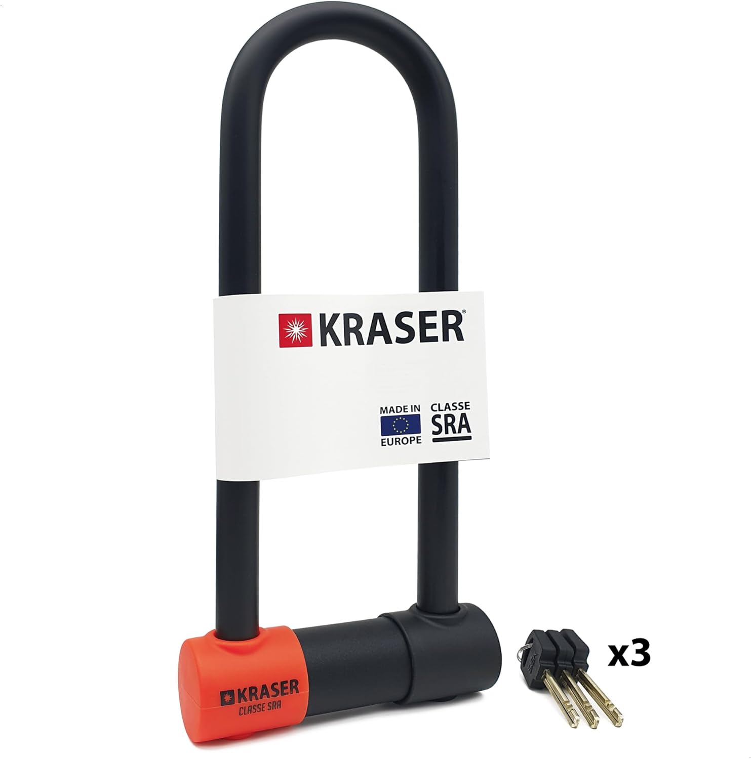 KRASER KR85L Robust Motorcycle U Lock, SRA Approved, High Security Tested, Arc 85 x 300 mm ø18 mm Double Lock, Anti-Pick Lock, Anti-Theft U Lock for Motorcycle, Scooter, Electric Bike