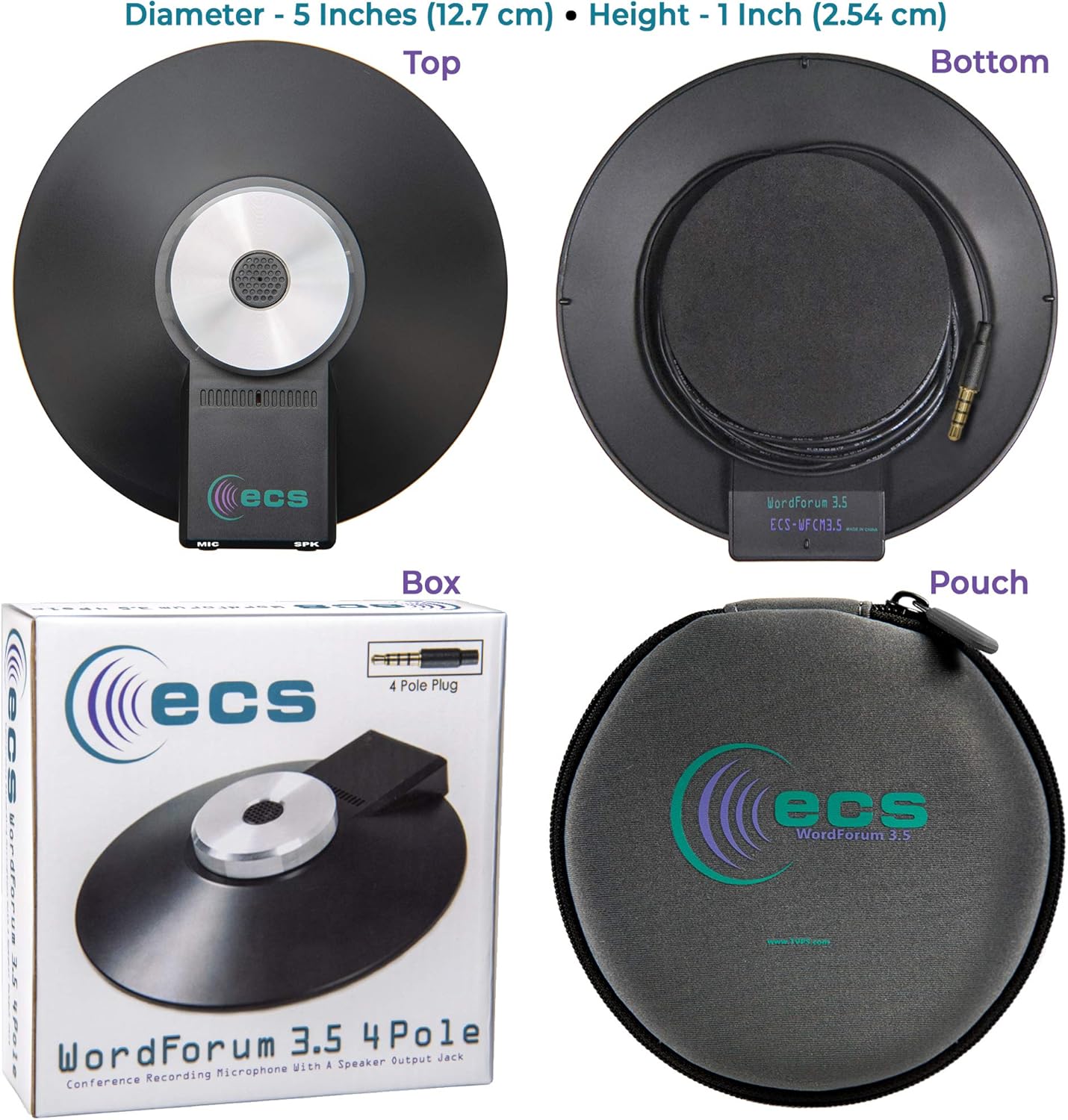 ECS WordForum 3.5mm TRRS 4 Pole Stereo Speaker Output Jack - Includes Two (2) WordForm 3.5mm TRS Stereo 360° Omnidirectional Conference Microphones - Recordings for Meetings