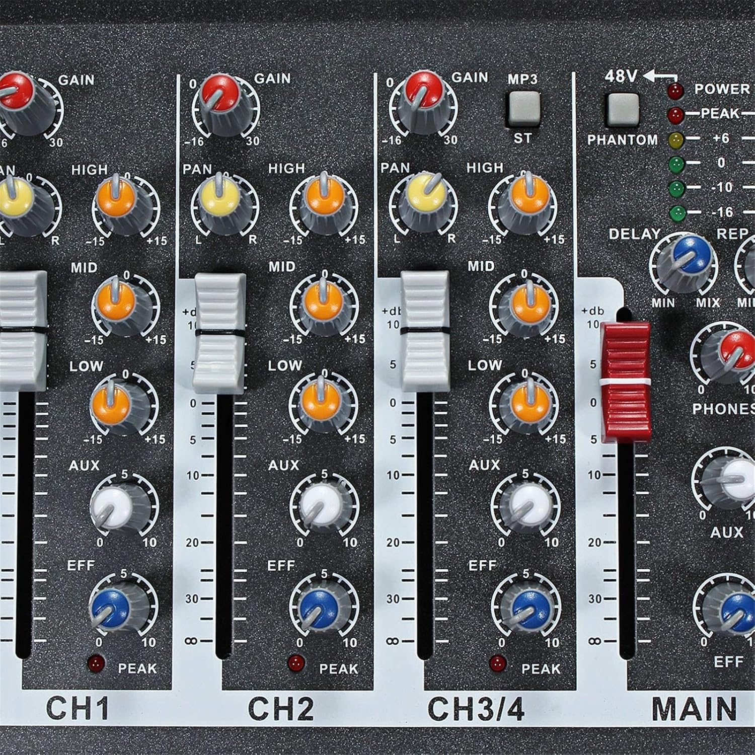 Studio Mixing Desks, Karaoke Mixer Professional 4 Channel Studio Audio DJ Mixing Console Amplifier Digital Mini Microphone Sound Mixer Sound Card