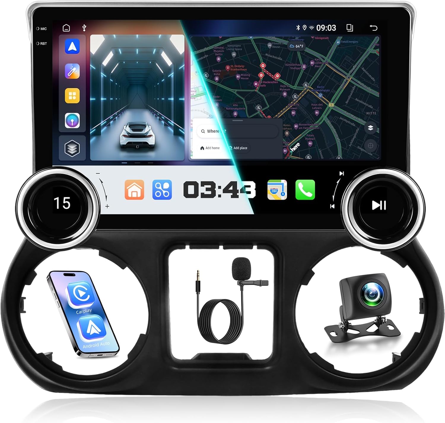 [4+64G] Cool 10 inch Screen for Jeep Wrangler Radio 2011 2012 2013 2014 - Android Wrangler Car Stereo, Carplay/Android Auto/AM FM RDS Radio/SWC/Bluetooth 5.4/WiFi/EQ Audio