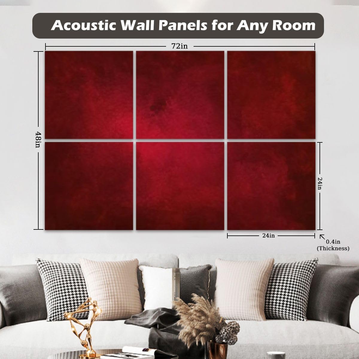 6 Pack Art Acoustic Panels Red Marbled Texture Christmas Color Soundproof Wall Panels Padding Decorative Sound Absorbing Panels 72