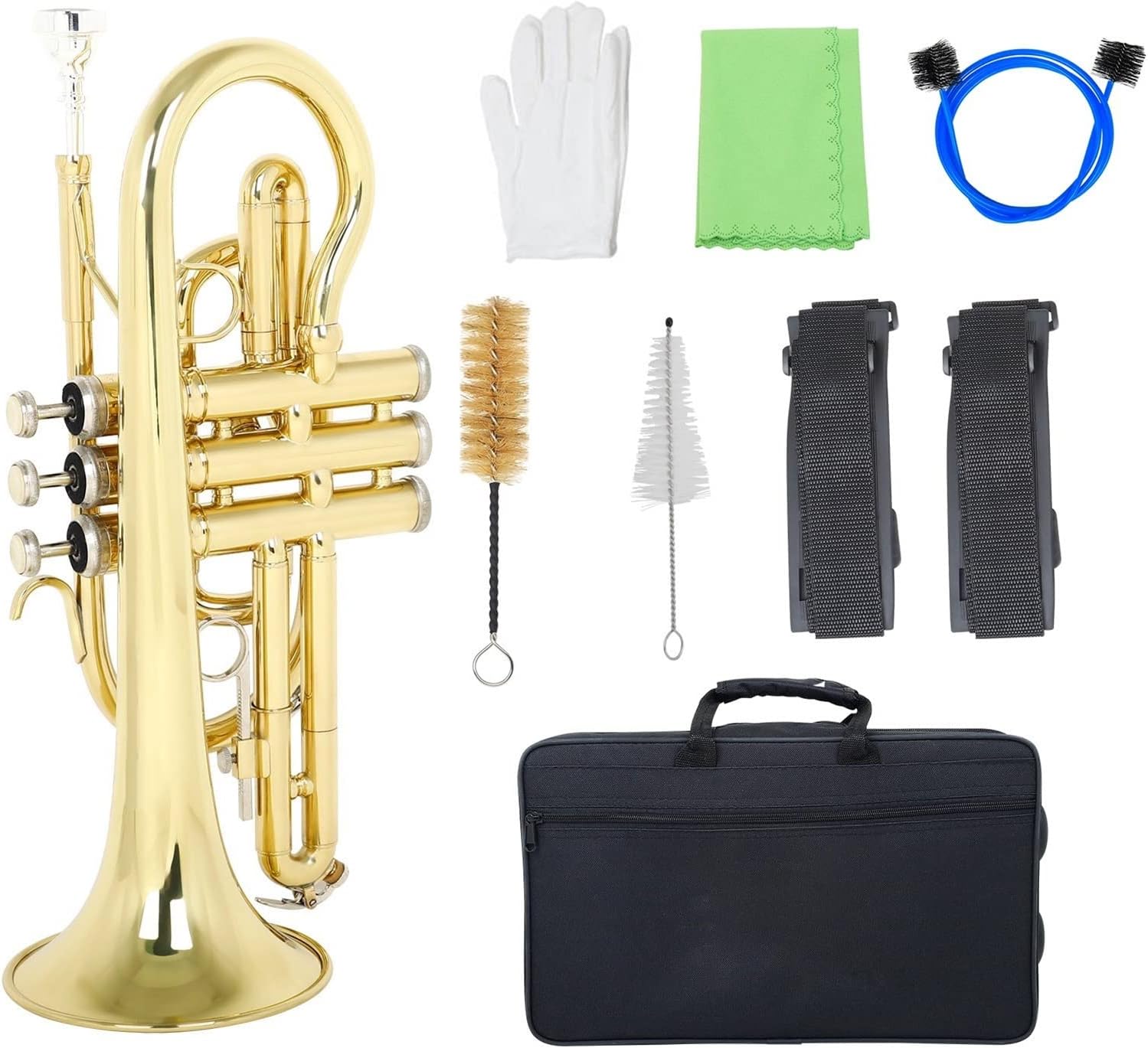 KESHUO Bb Flat Cornet Brass Wind Instrument with Carrying Case Gloves Cleaning Cloth Brushes Trumpets