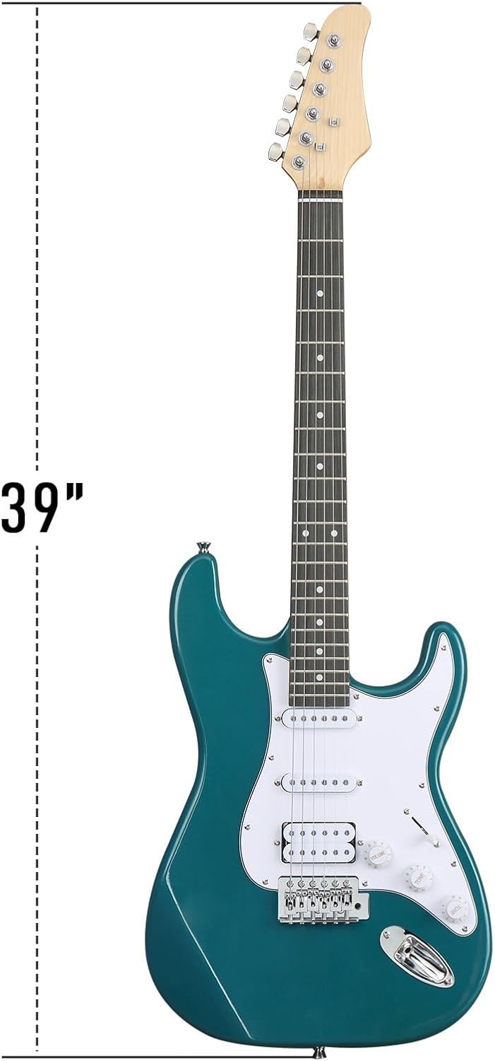 KST Complete Electric Guitar Starter Kit, Lake Blue H-S-S Pickups with 5W Amp, Bag, Strap, Strings - Right Handed for Beginners
