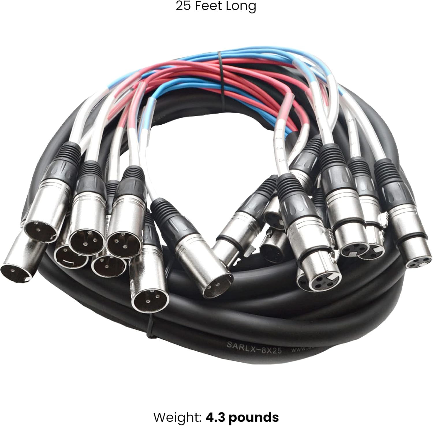 Seismic Audio - SARLX-8x25 - 8 Channel XLR Snake Cable - 25 Feet Long - Pro Audio Snake for Live Live, Recording, Studios, and Gigs - Patch, Amp, Mixer, Audio Interface 25'