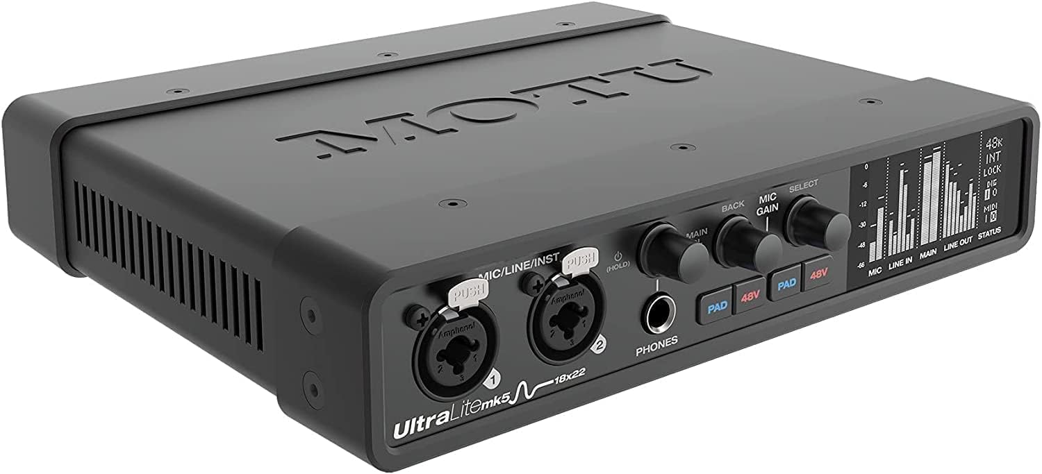 MOTU UltraLite-mk5 USB Audio Interface Bundle with Headphone, XLR Cables, and 6Ave Cleaning Kit