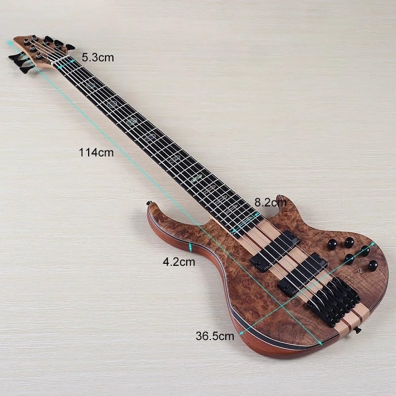 6-String Electric Bass Guitar, 43-Inch Neck-Through, Active Pickups, 24 Frets,Canada Maple Neck