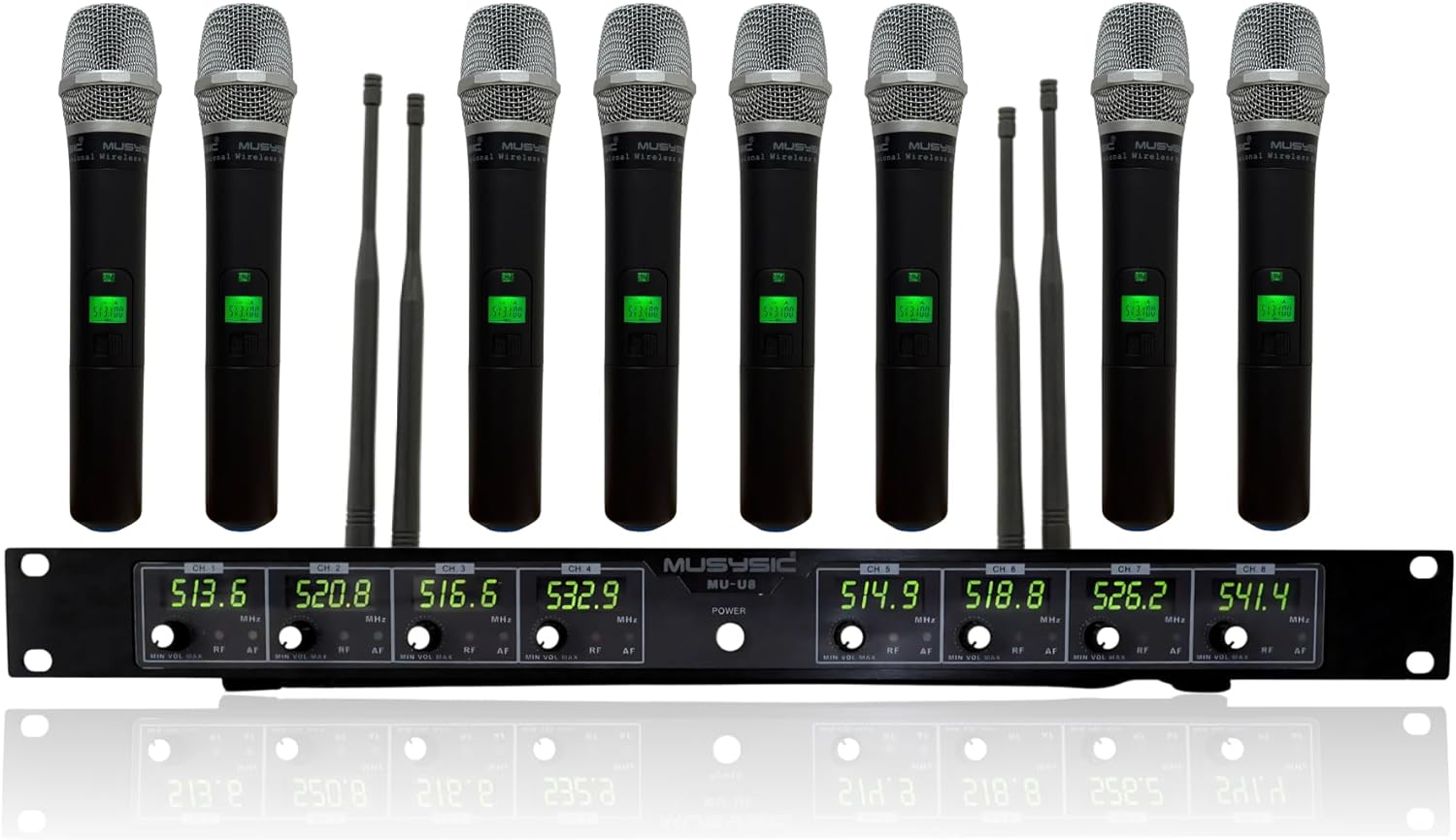 MUSYSIC Wireless Mic -8-Channel Wireless UHF Microphone System | 300ft Range Wireless -Podcast Equipment Dynamic Handheld Mics for Party/Church/Conference/Speech| Mics, Microphone Frequency 2