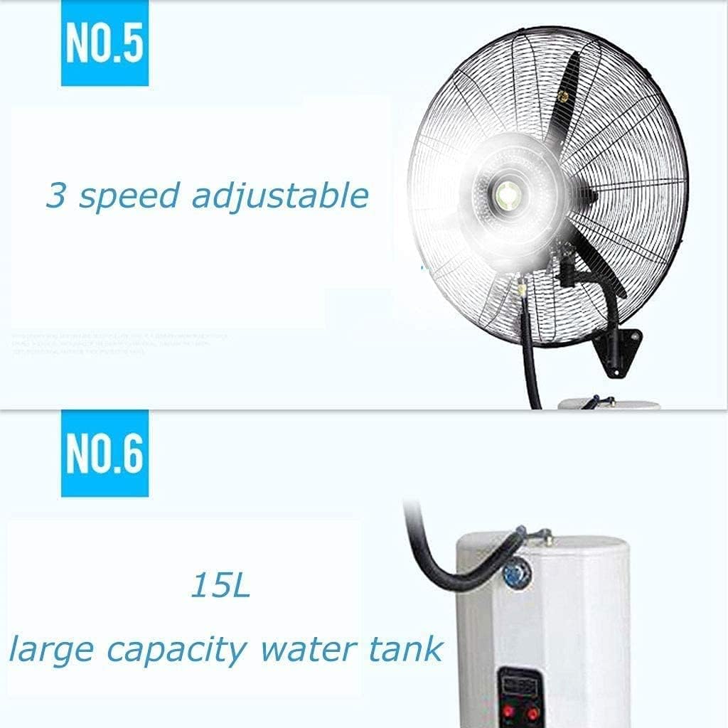 Industrial Wall Mount Oscillating Fan, with Humidifying Mist Action 3 Speed Settings, 15L, Adjustable Tilt, for Home Office Restaurant Dormitory