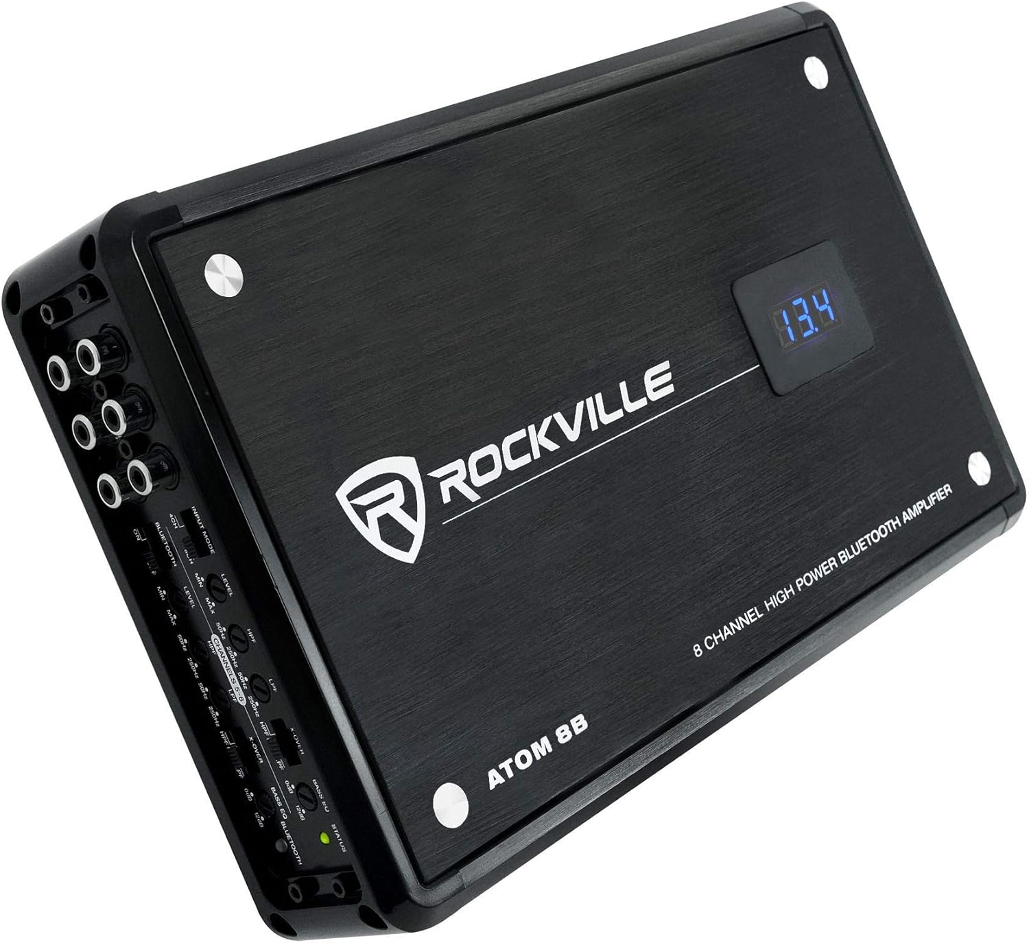 Rockville Atom 8B 3500W Peak/880W RMS 8-Channel Marine Amplifier, Bluetooth with Auto Pairing, Adjustable Crossover, Voltage Display, Compact Corrosion-Resistant Design for Boats and Yachts