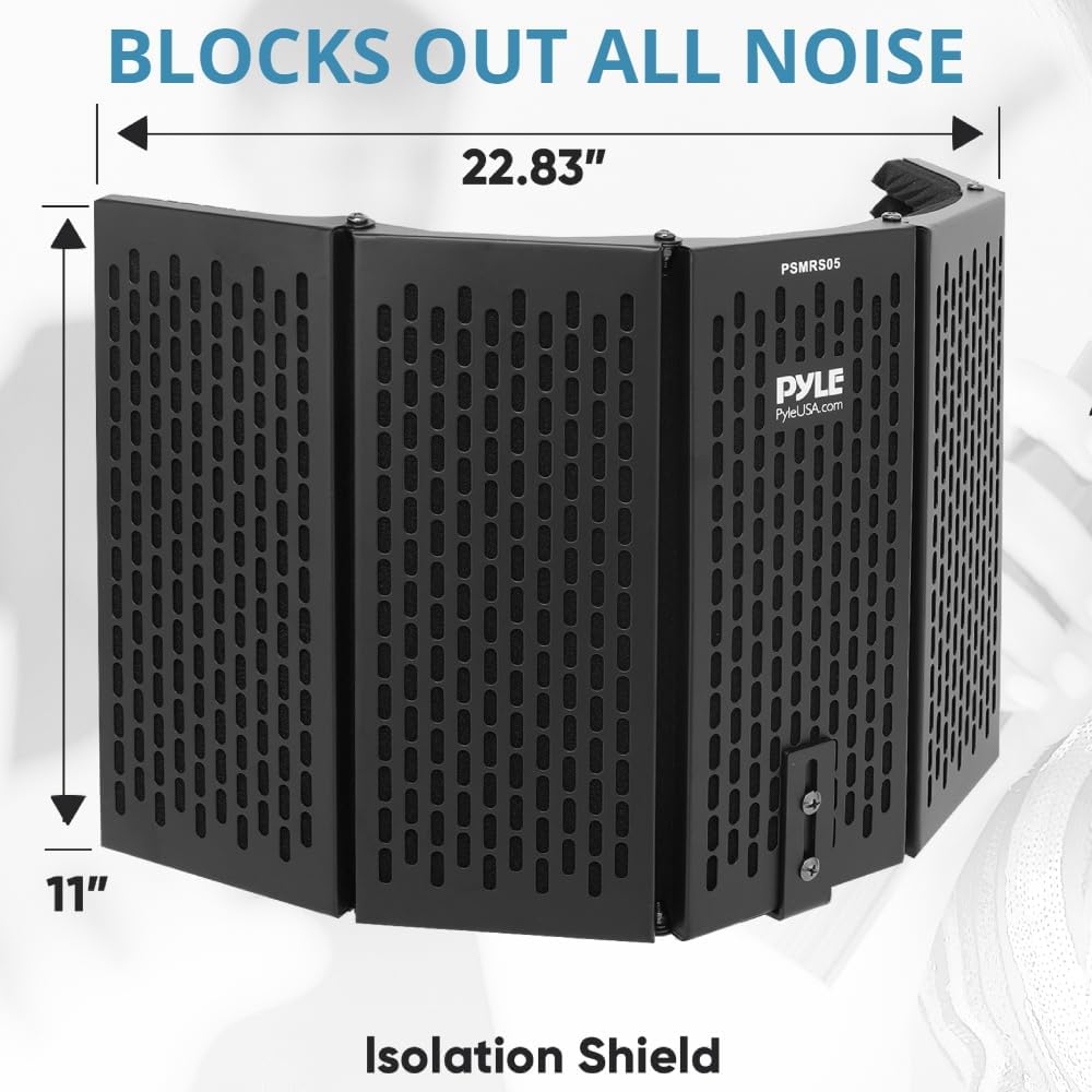 Pyle Studio Microphone Sound Isolation - Enhance Vocals & Singing with 5 Folding Acoustic Panels, Adjustable Depth & Removable Shock Mount - Ideal Podcast Equipment for Singers & Recording