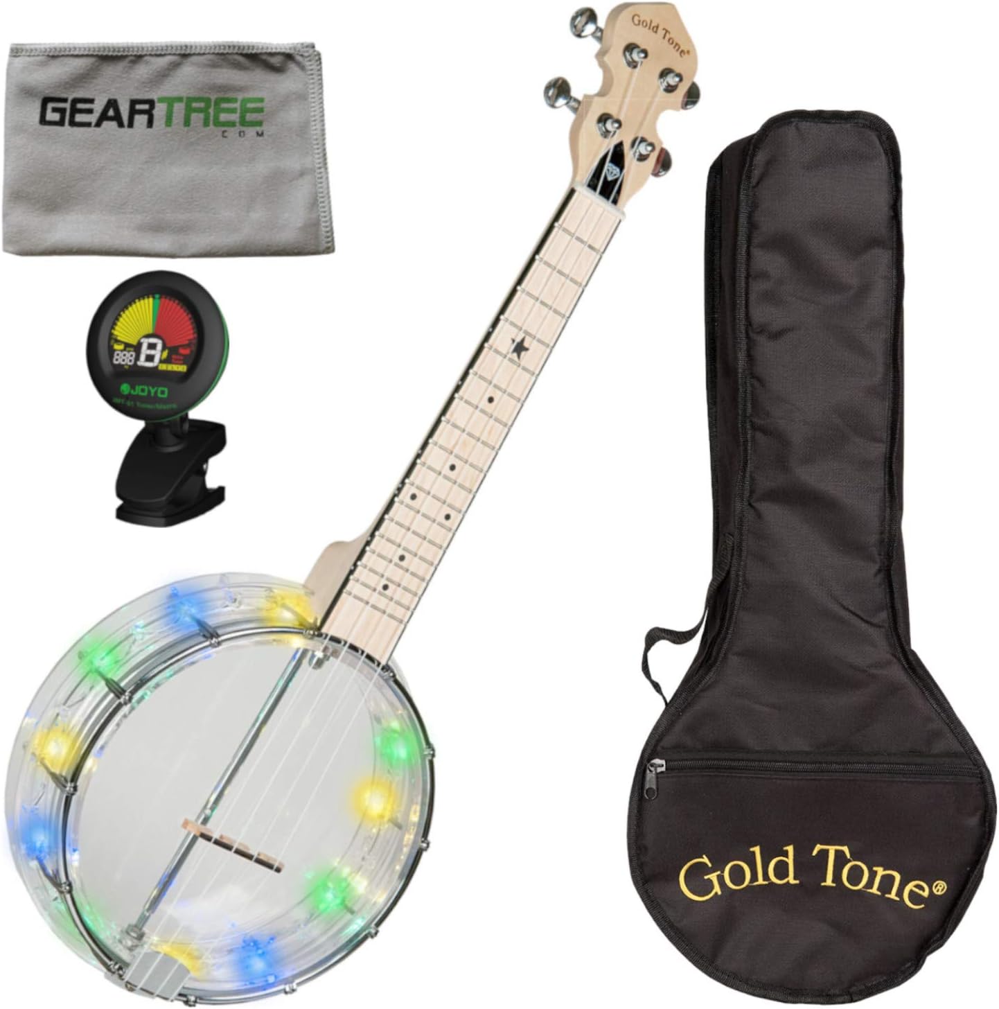 Goldtone LGLT Light-Up Little Gem Banjo Ukulele w/Bag, Tuner, and Polish Cloth