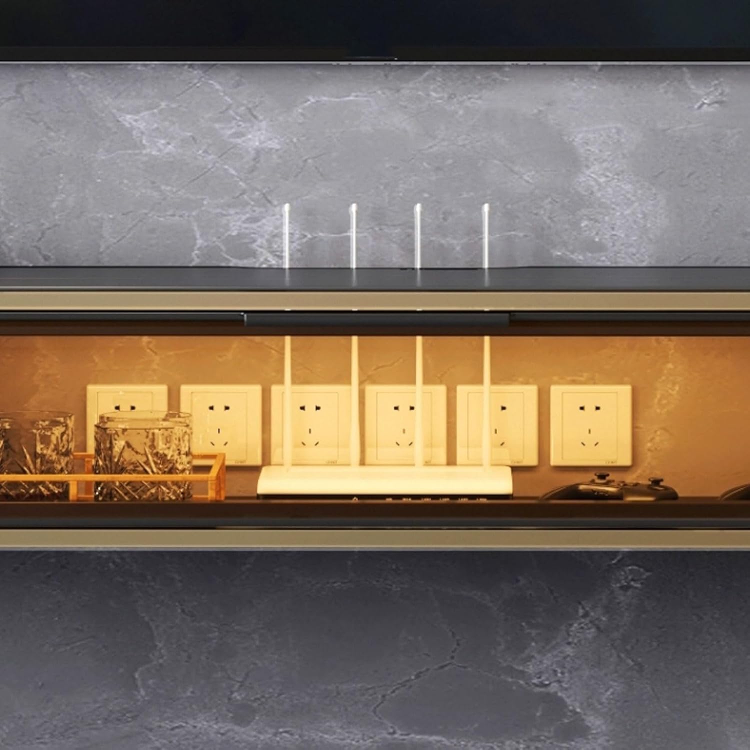 Console Floating TV Shelf for Under Wood Stand with Slate Tabletop Wall Mount Media Console with Storage Large Capacity Storage(Small)