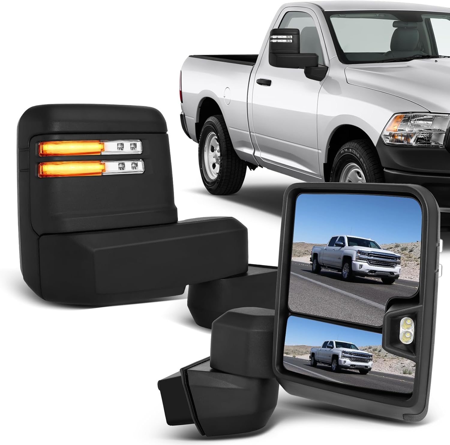 ECCPP Tow Mirrors 2019-2022 For Chevy For Silverado For GMC For Serria 2500 3500 Power Heated Turn Signal Width Puddle Running Auxiliary Light Temp Sensor Black Pickup Truck Mirrors