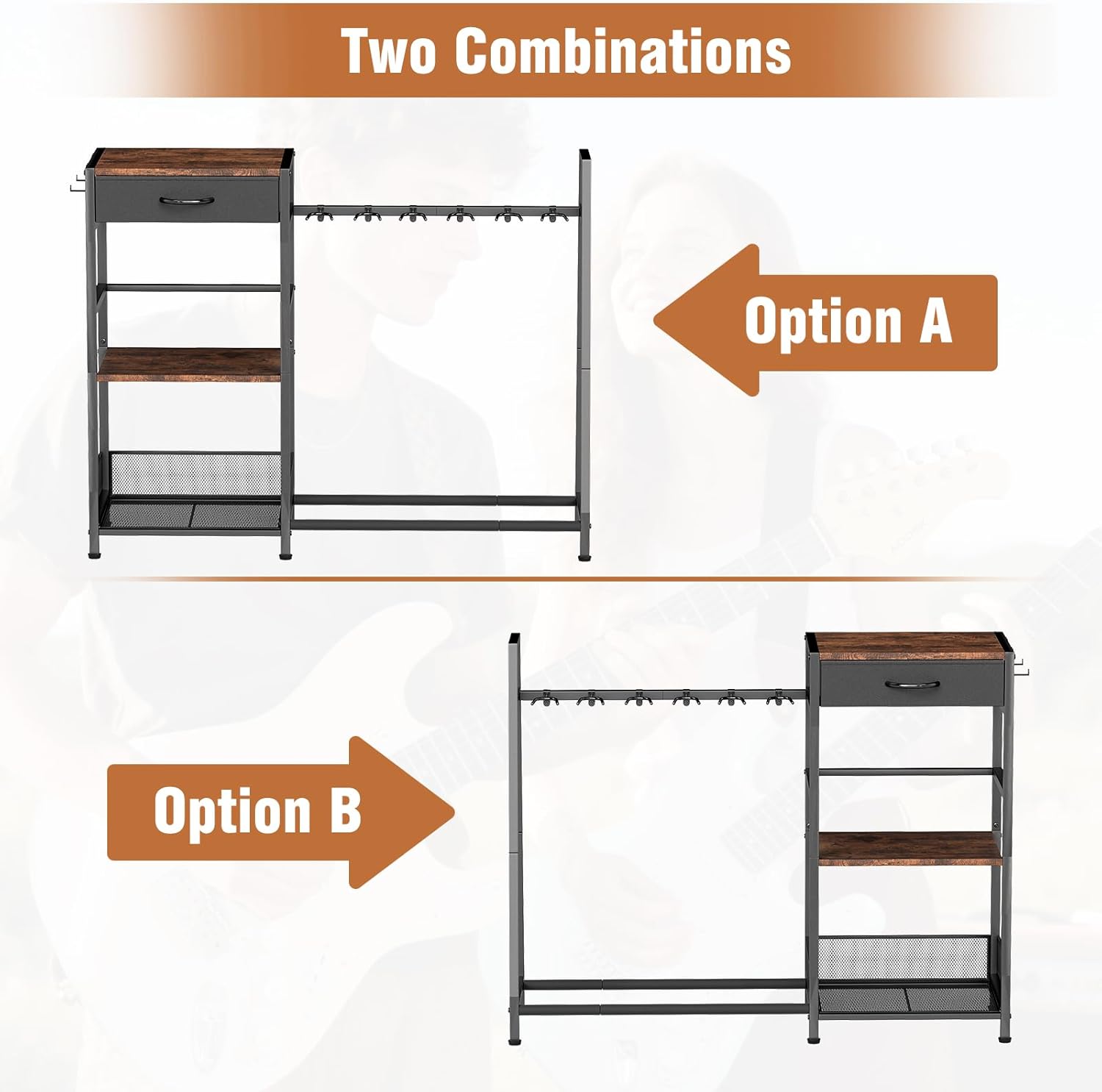 Guitar Stand Rack, 6-Slot Floor Standing Guitar Display Holder, Heavy-Duty Storage Display Rack for Multiple Electric & Acoustic Guitars, Space Saving for Home Studio