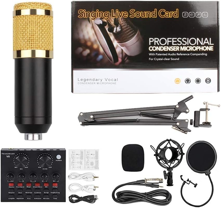 Professional Sound Card,Microphone Kit,for Living Show,USB Microphone Reverb Set,Condenser Microphone Set for Network Shouting,Personal Recording