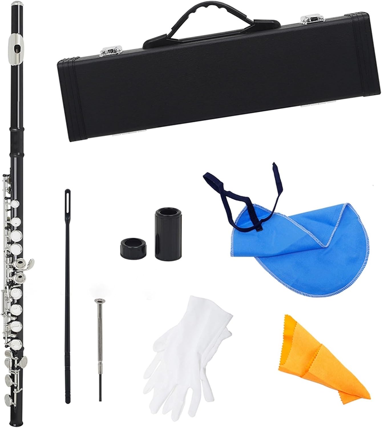 Flute Black 16 Holes Flute Woodwind Instrument Closed Key Add The E Key C Tone Nickel Plated Flute with Case Flutes Musical Instruments