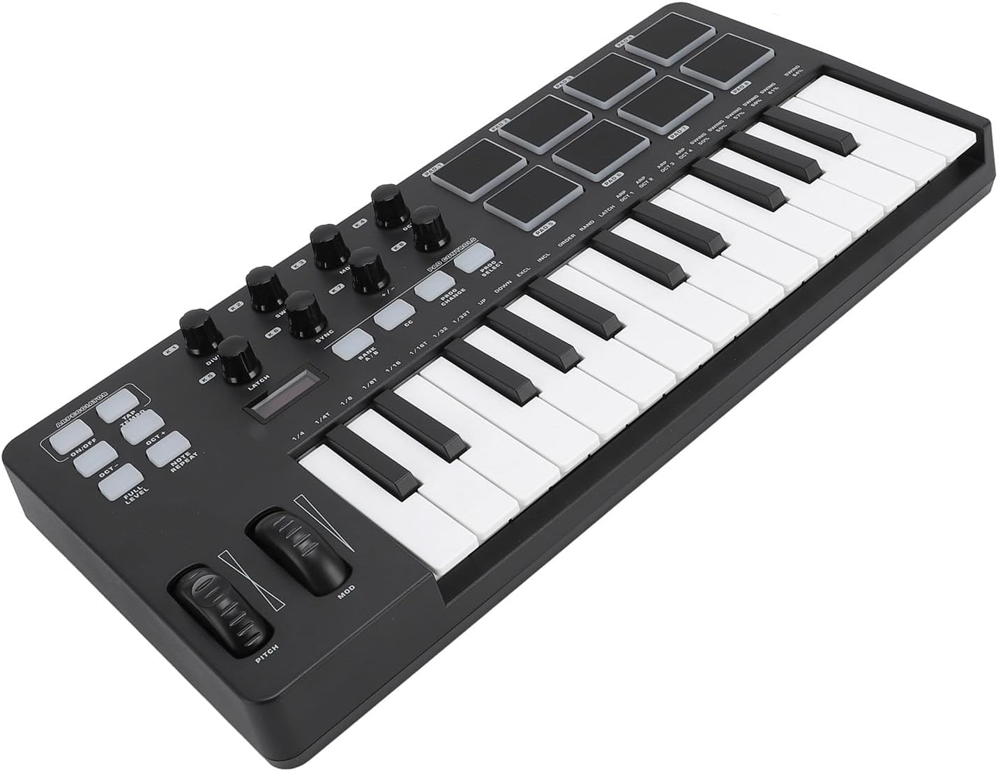 Focket USB MIDI Keyboard Controller, 25 Key with Arpeggiator Chord Mode for Integration Music Production Backlit Drum Pads Velocity Sensitive Keys Compact Lightweight Portable for