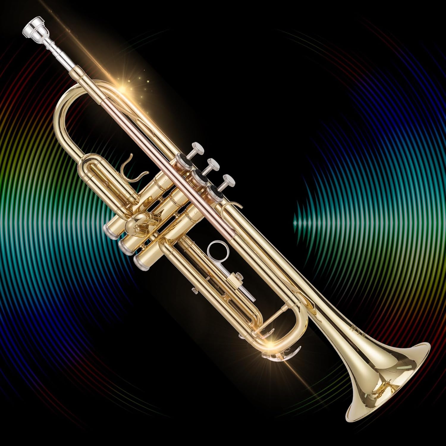 ZEFF Bb Standard Trumpet for Beginners,Trumpet for Student with Hard Case,7C Mouthpiece,Cleaning Cloth,Gloves,Brass Musical Instruments for beginners and Adults