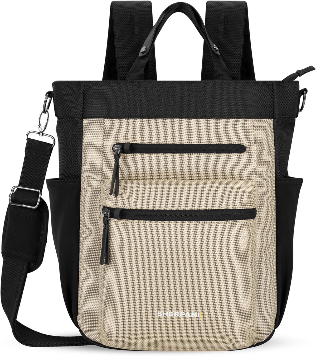 Sherpani Soleil, Anti Theft Convertible Backpack, 3 in 1 Tote Bag, Cross Body Purse, 18L Travel Backpack, Travel Gifts for Women, RFID Protection, Metal Hardware Fits 13” Laptop (Straw)