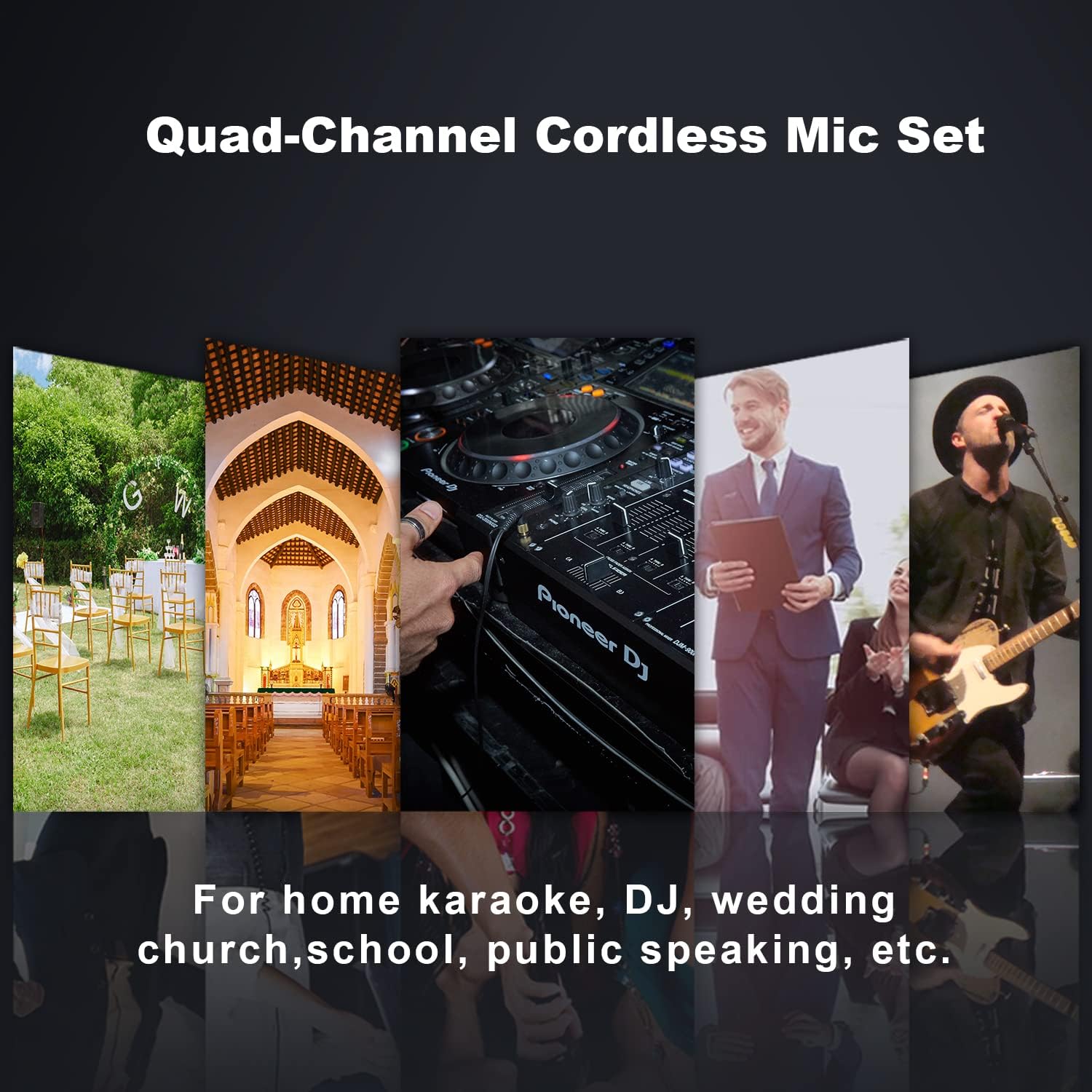 Wireless Microphone System, Guarda Audio 4 Antenna True Diversity Dual UHF Professional Cordless MIC Set, Ideal for DJ, Church, Outdoor Events, Up to Range 1000ft (U-80)