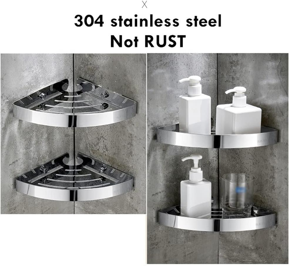 Corner Shower Caddy Bathroom Shower Corner Shelf, SUS 304 Stainless Steel Shower Caddy Wall Mount Triangular Bathroom Floating Shelves Shower Organizer (Color : Polish 3 Layer)