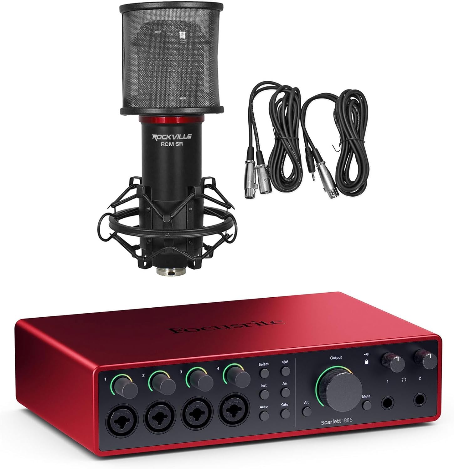 Audiosavings Bundle: Focusrite SCARLETT 18I16 4G 4th Gen 24-bit 192 kHz Audio Recording Interface Bundle with Rockville RCM SR Studio/Recording Condenser Microphone Mic w/Samsung Capacitors (2 Items)