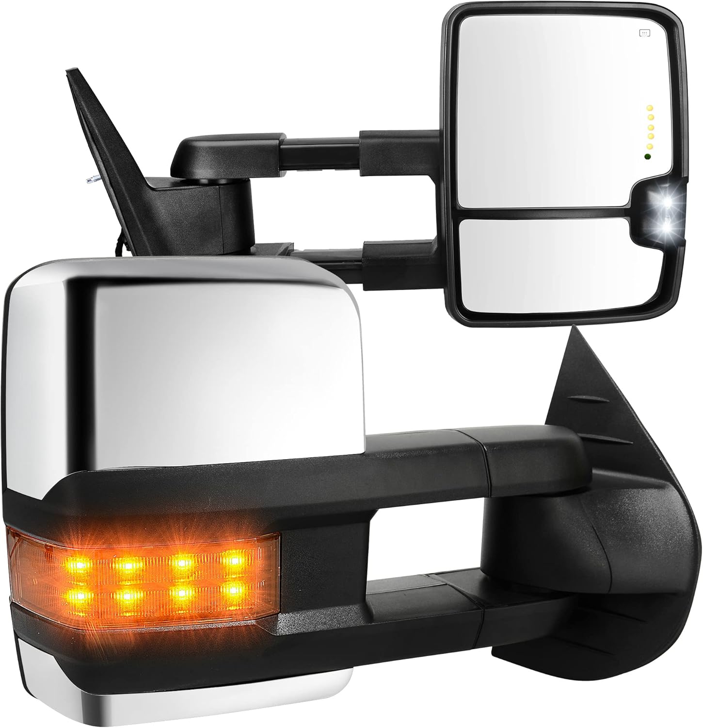 AUTOSAVER88 Towing Mirrors Compatible with Chevy GMC 2007-2013 Silverado Sierra (07 for New Body ONLY) with Turn Signal Spot Indicator Power Heated Exterior Automotive Outside Assembly Set Chrome