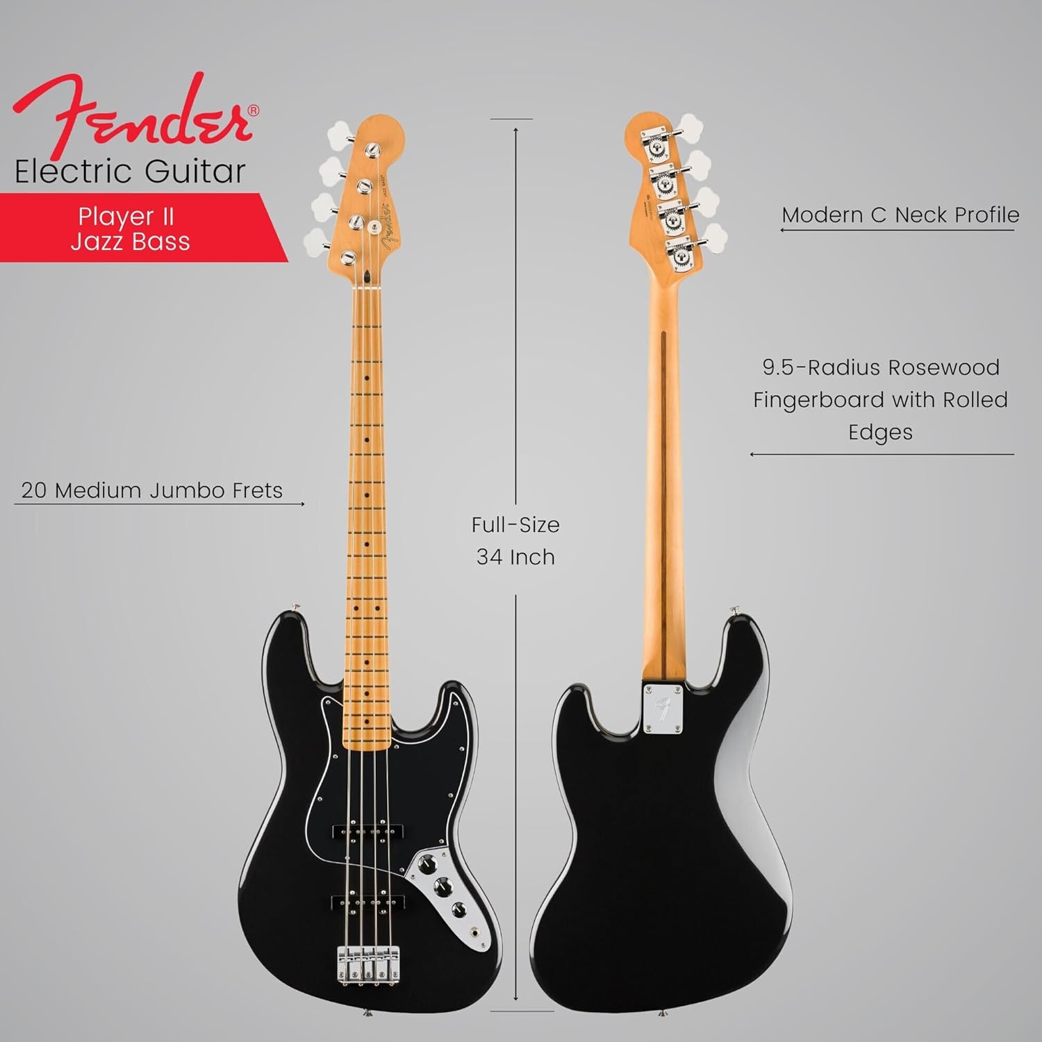 Fender Player II Jazz Bass - Black with Maple Fingerboard