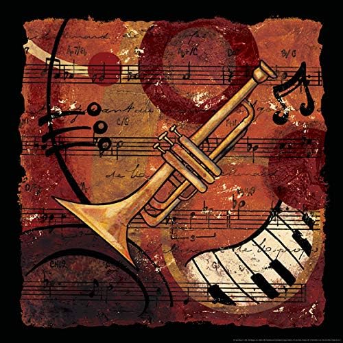 Gango Home Decor Jazz Music I Classic, Retro Trumpet, Sax, Trombone Band, Four 12 by 12-Inch Canvases; Ready to hang!