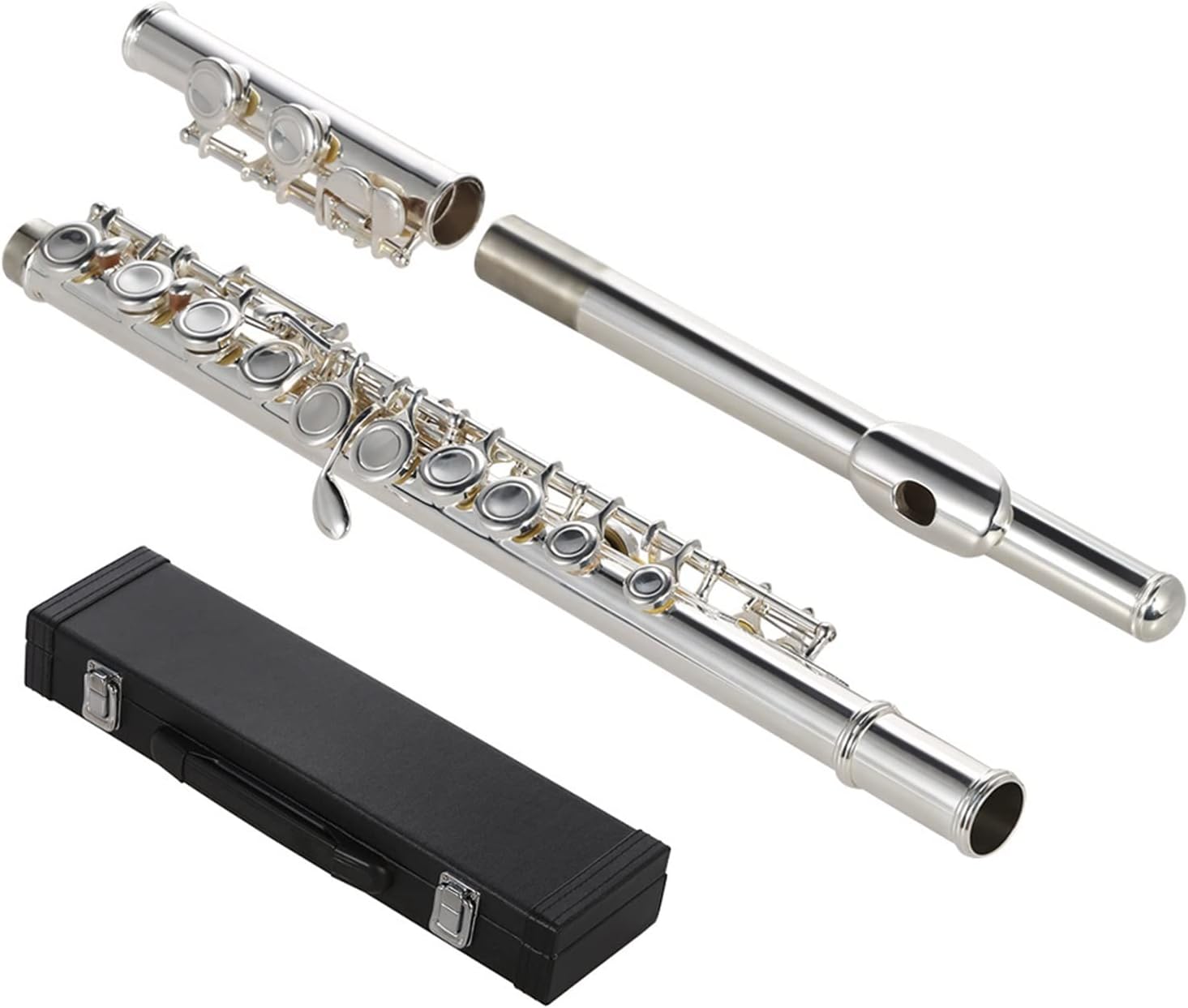 Flute Kit Flute Cupronickel Silver Plated 16 Closed Holes Concert Flute with Case Wind Instruments for Beginner Intermediate Flute