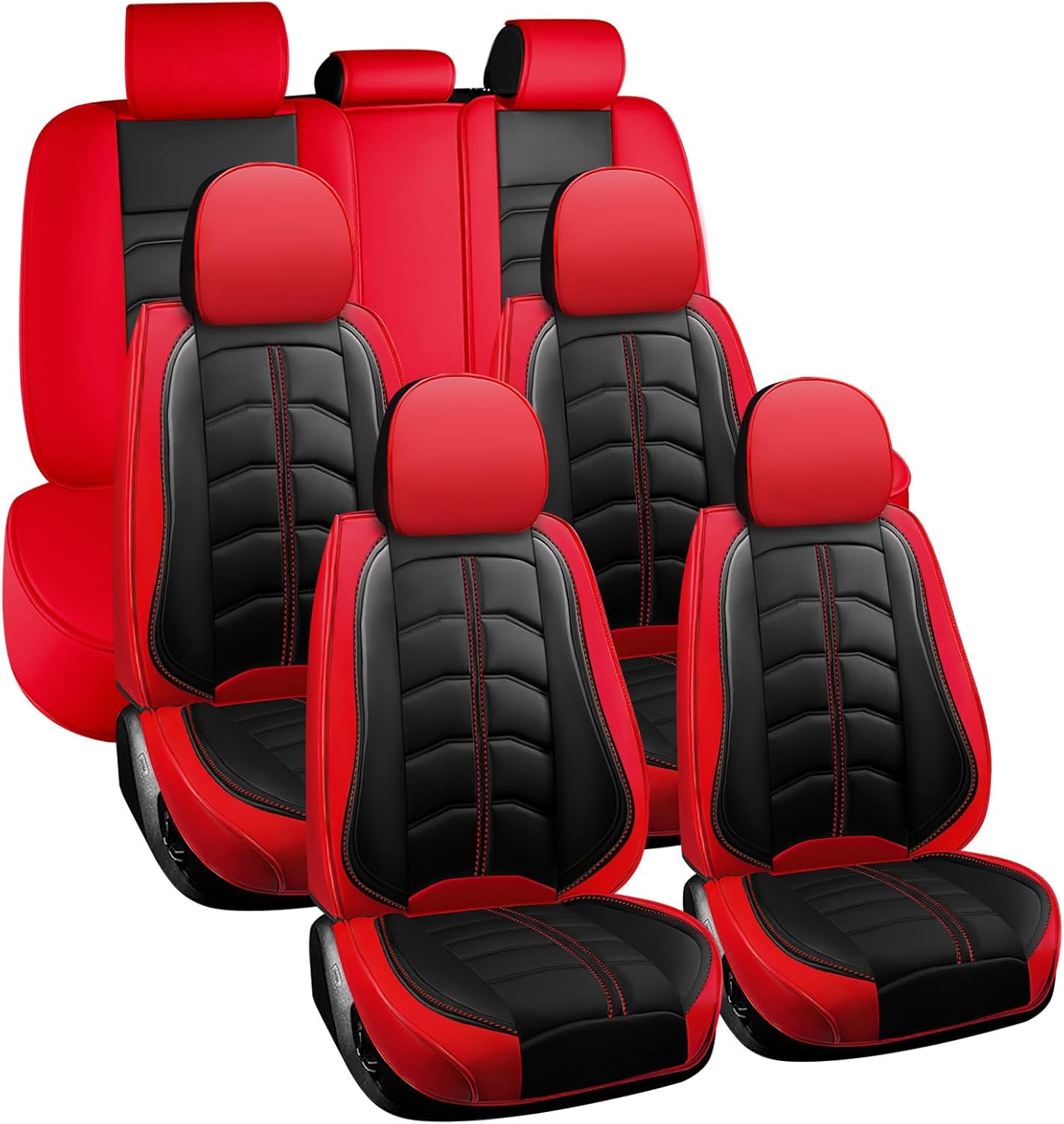 Car Seat Cover 7 Seats for Chevrolet Traverse 2009-2025, Durable Wear Resistant Waterproof Seat Cover, Breathable No Odor Premium Leather Vehicle Interior Accessories.(7 Standard,Black Red)