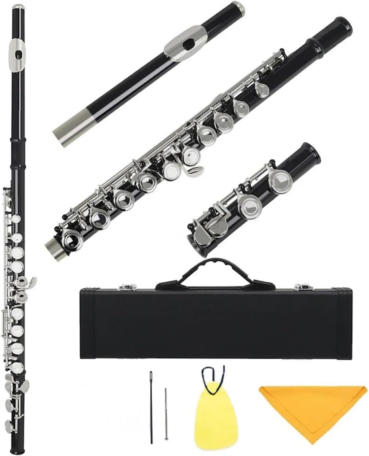 Professional Flute Instrument 16 Closed Hole Flute C White Copper Color Red Woodwind Instrument With Accessories(Black)