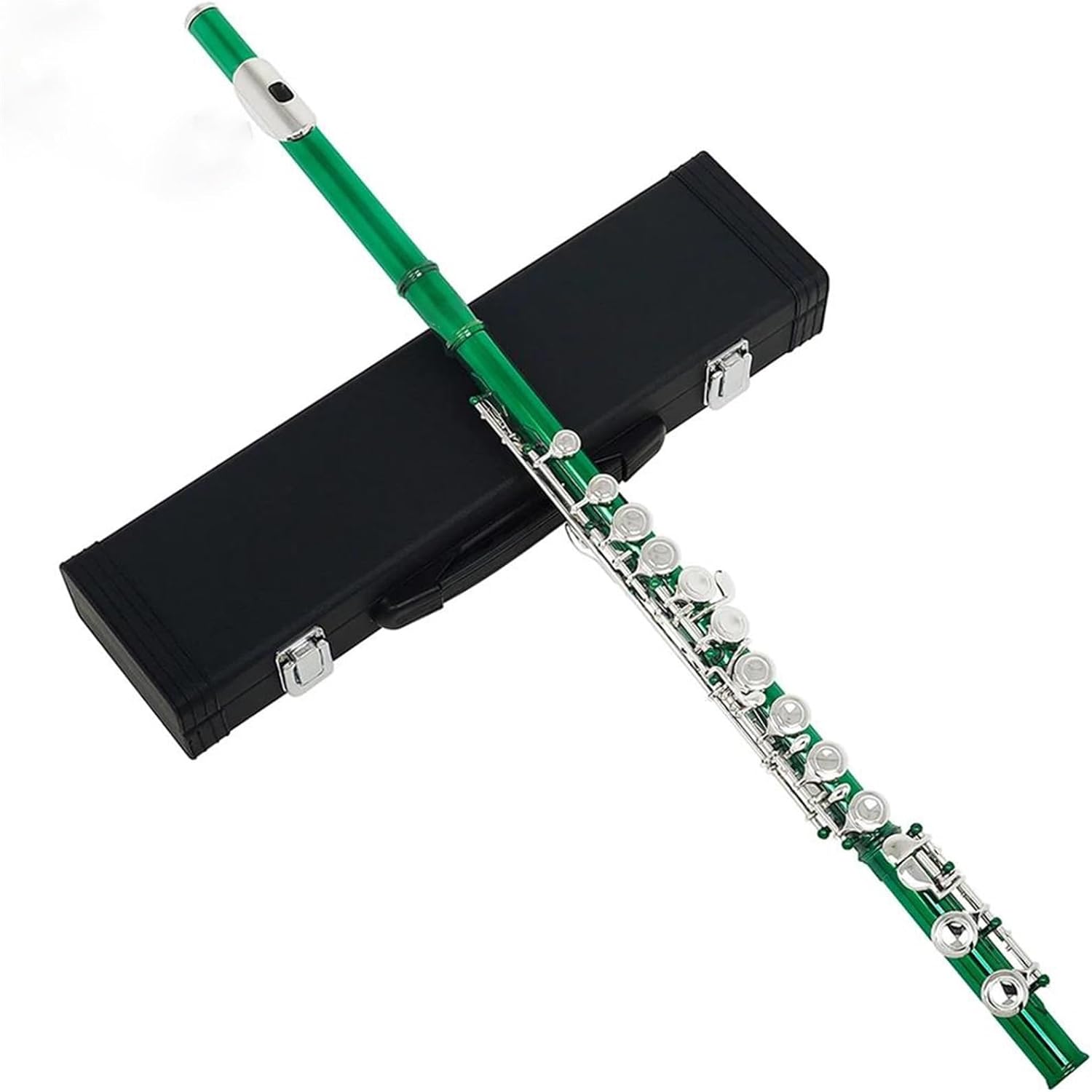 Green 16 Holes C Tone Flute With E Key Woodwind Instrument Cupronickel Flute With Padded Bag Music Accessories