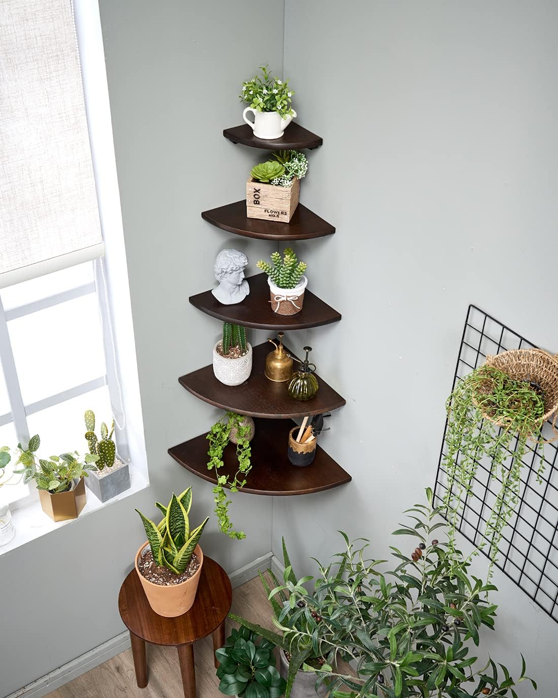 3PCS Corner Shelves Wall Mount Set Round End Floating Speaker Shelf Display Shelf for Small Plant Photo Frame