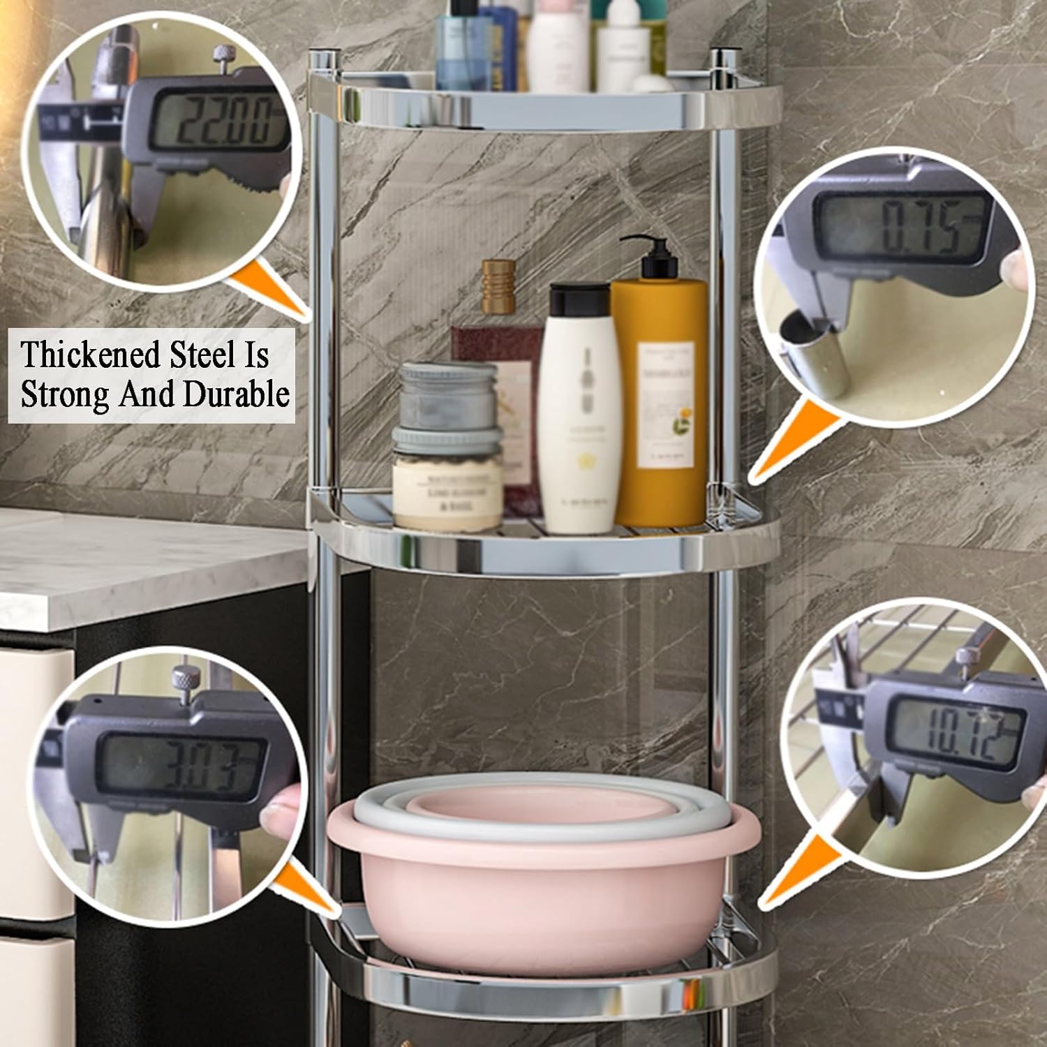 2/3/4 Tier Storage Rack, Adjustable Storage Rack, 2/3/4 Tier Corner Stainless Steel Rack for Entryway, Living Room, Narrow Space, Pantry, Bathroom(37 X 37 X 63cm) ()