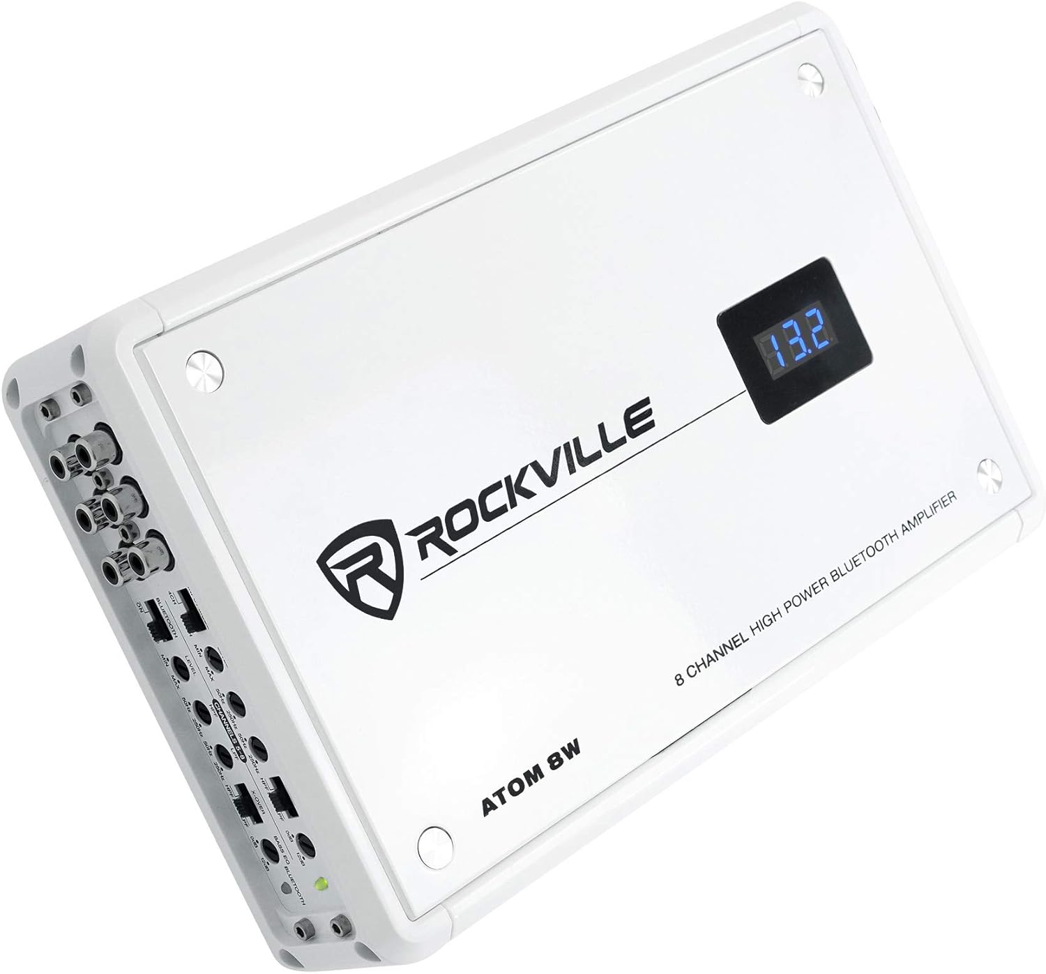 Rockville Atom 8W 3500W Peak 8-Channel Marine Amplifier 4 Ohm, Bluetooth, Marine-Grade Water-Resistant, Compact, for Boat and Marine Audio Systems