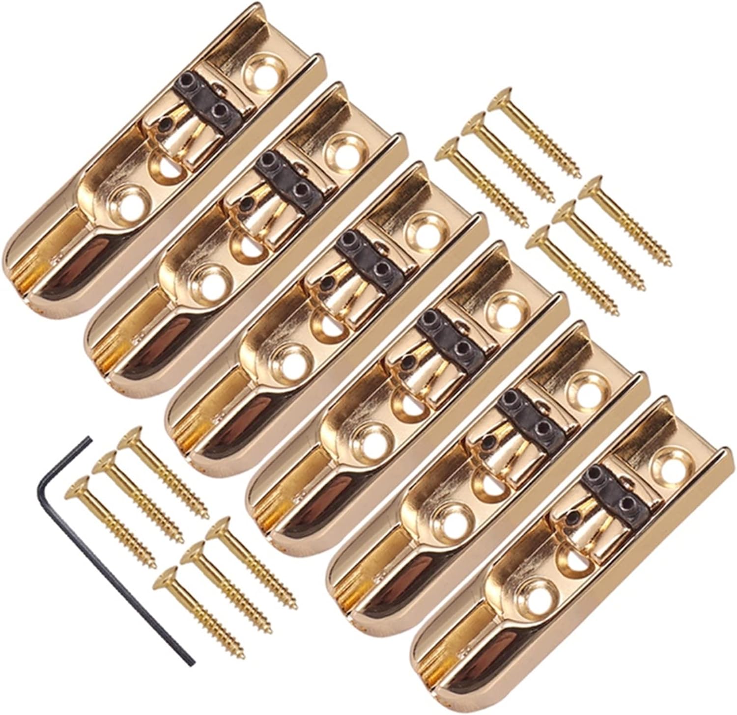 Guitar Bridge 1 Set of 6 Pcs Single Individual Bridge Saddles Tailpiece for 4 String Bass Guitar Parts Guitar Replacement Parts (Color : Gold)