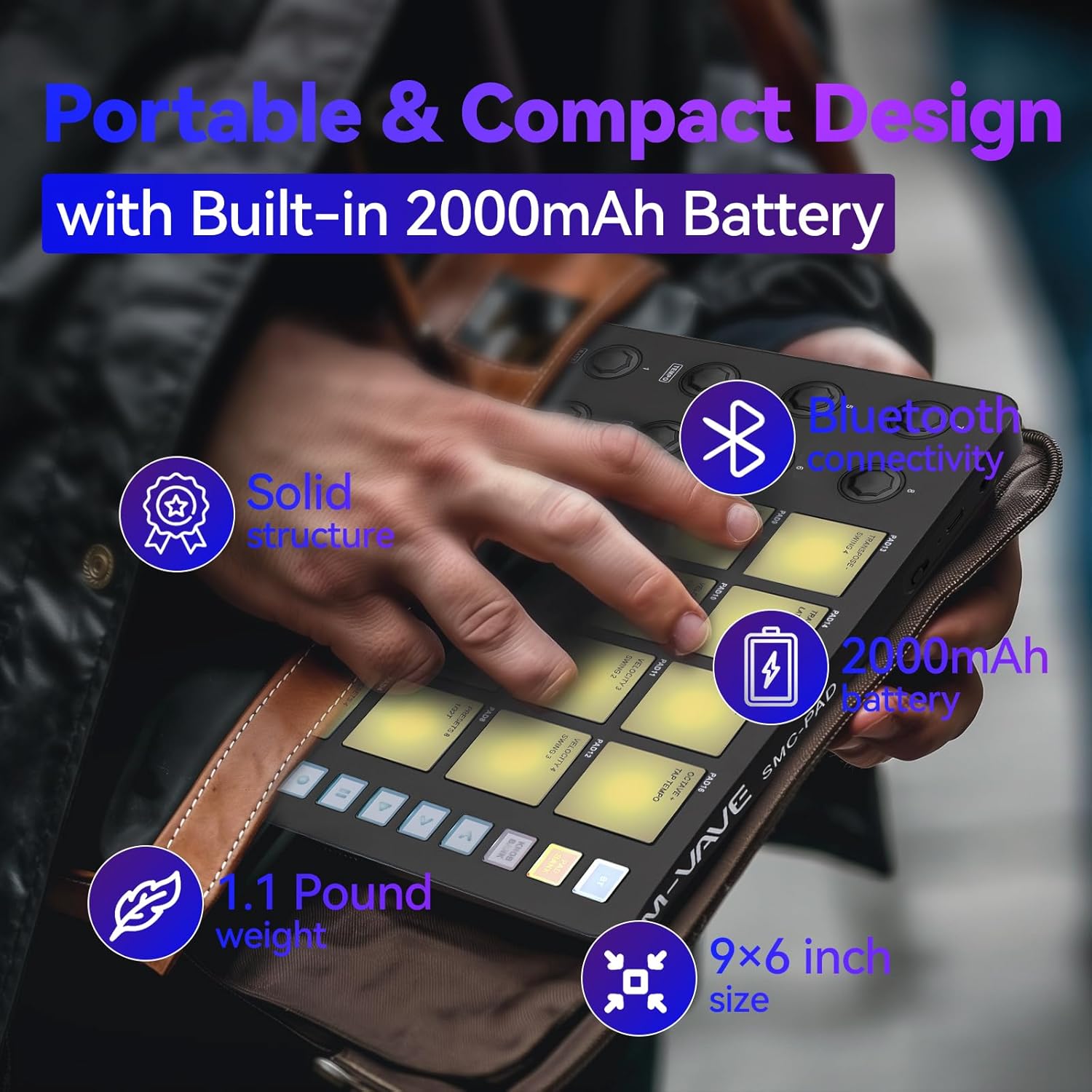 Bluetooth Beat Maker Machine - Portable M-Wave MIDI Controller Drum Pad Keyboard, Studio Equipment for Recording Music at Home (SMC-PAD Pocket with Type-C Lightning Adapter)