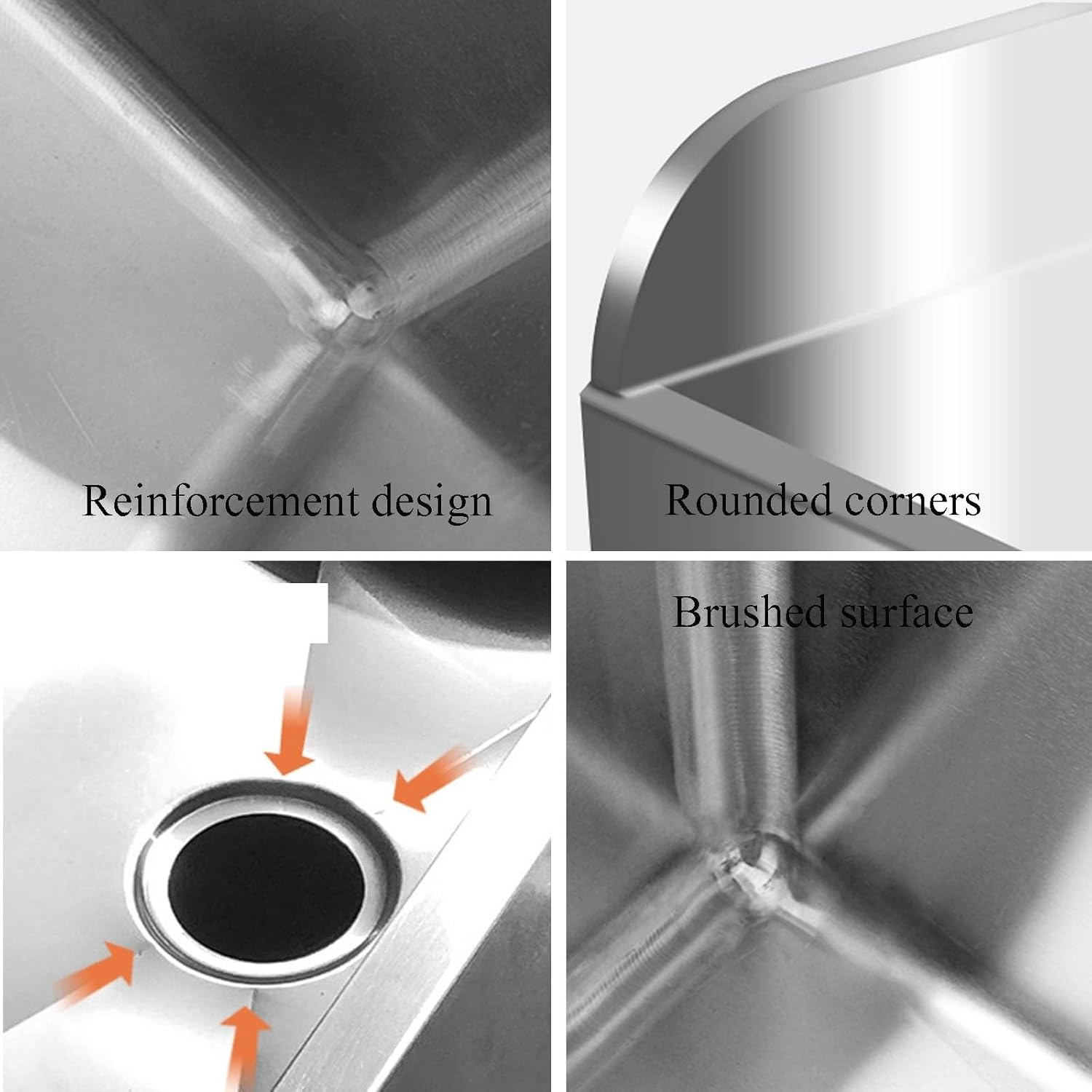 304 Stainless Steel Sink Long Mop Sinks Raised Spillage Backsplash Adjustable Feet Household Padded Pool Double Reinforced Rounded Corners(41x55x45cm/16.1x21.7x17.7)