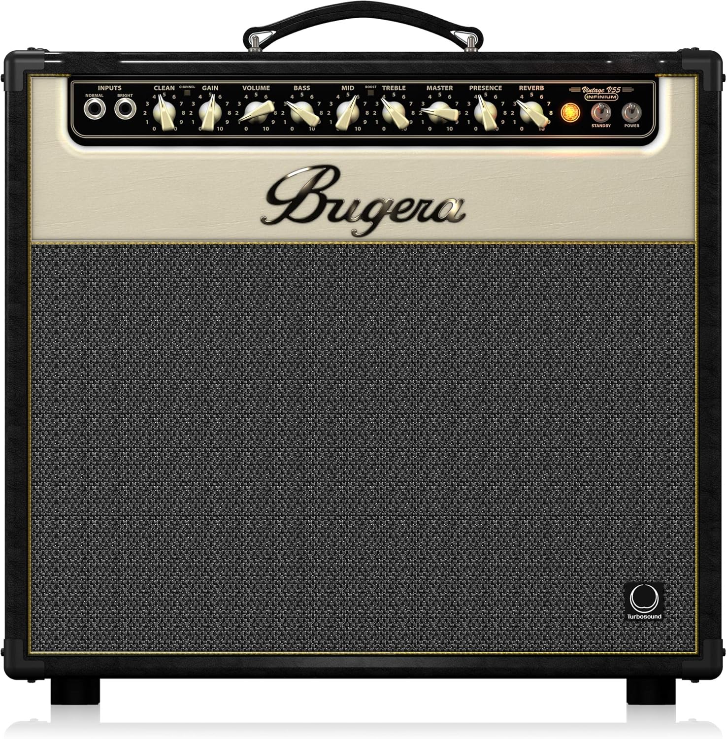 Bugera V55 INFINIUM 55-Watt Vintage 2-Channel Tube Combo with INFINIUM Tube Life Multiplier, Original Turbosound Speaker and Reverb